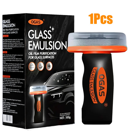 Glass Oil Film Remover for Car,Roll-On Glass Compound with Cleaning Window Board,Removes Oil Film & Smudges,Universal Effective Anti-Rain Fog Brush Oil Film Cleaning for Car Windshields