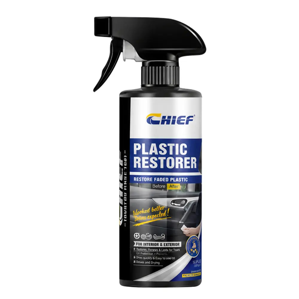 CHIEF 3-In-1 Plastic Restorer Spray, Automotive Trim Cleaner & Tire Shine, UV Protection Reviver for Faded Plastic Rubber Leather Auto Interior Exterior Care