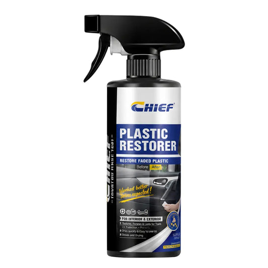 CHIEF 3-In-1 Plastic Restorer Spray, Automotive Trim Cleaner & Tire Shine, UV Protection Reviver for Faded Plastic Rubber Leather Auto Interior Exterior Care